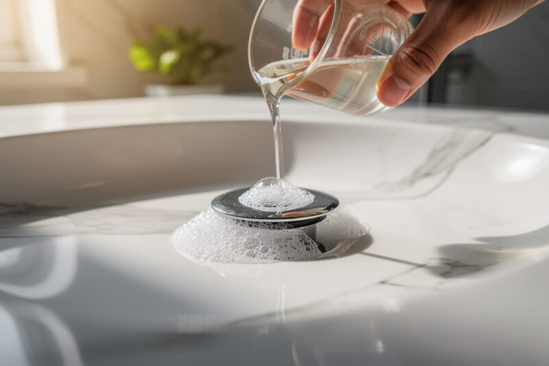 Odeur de canalisation salle de bain : dose vinaigre & bicarbonate